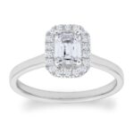 0.76ctw Emerald and Round Brilliant Cut Diamond Ring , Platinum