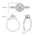 0.97ctw Round Brilliant Cut Diamond Halo Ring, Platinum - Image 7
