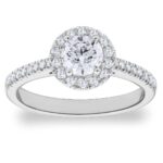 0.97ctw Round Brilliant Cut Diamond Halo Ring, Platinum
