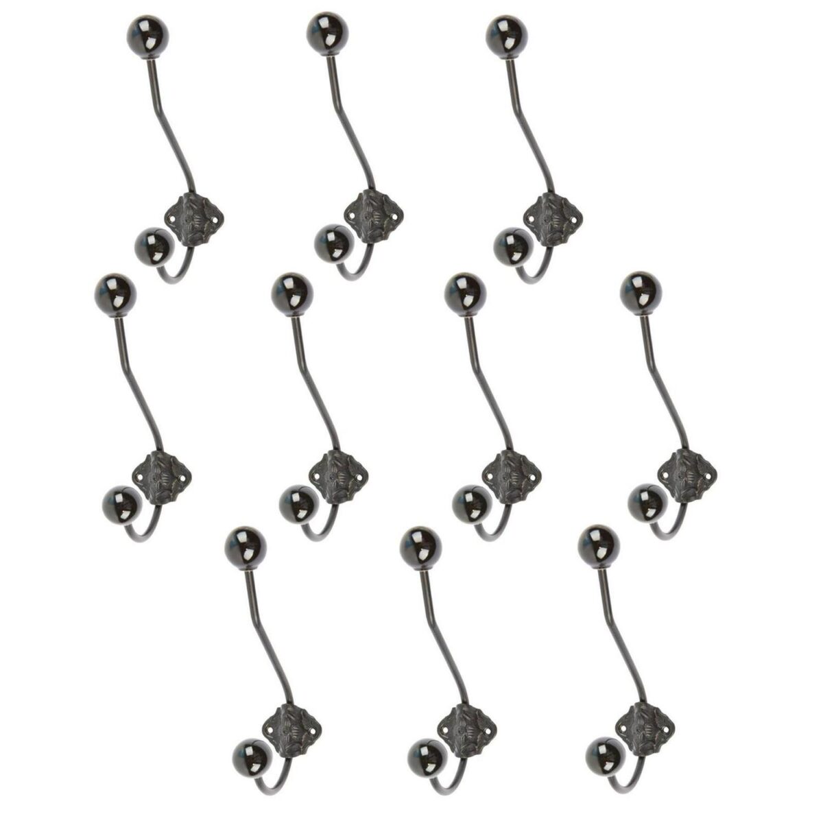 10x Ceramic Ball Hat and Coat Hook Cast Iron Vintage Style W50mm x H180mm Black - Image 1