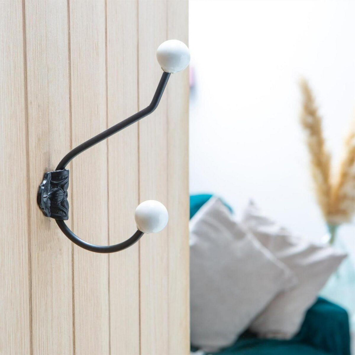 10x Ceramic Ball Hat and Coat Hook Cast Iron Vintage Style W50mm x H180mm Black - Image 6