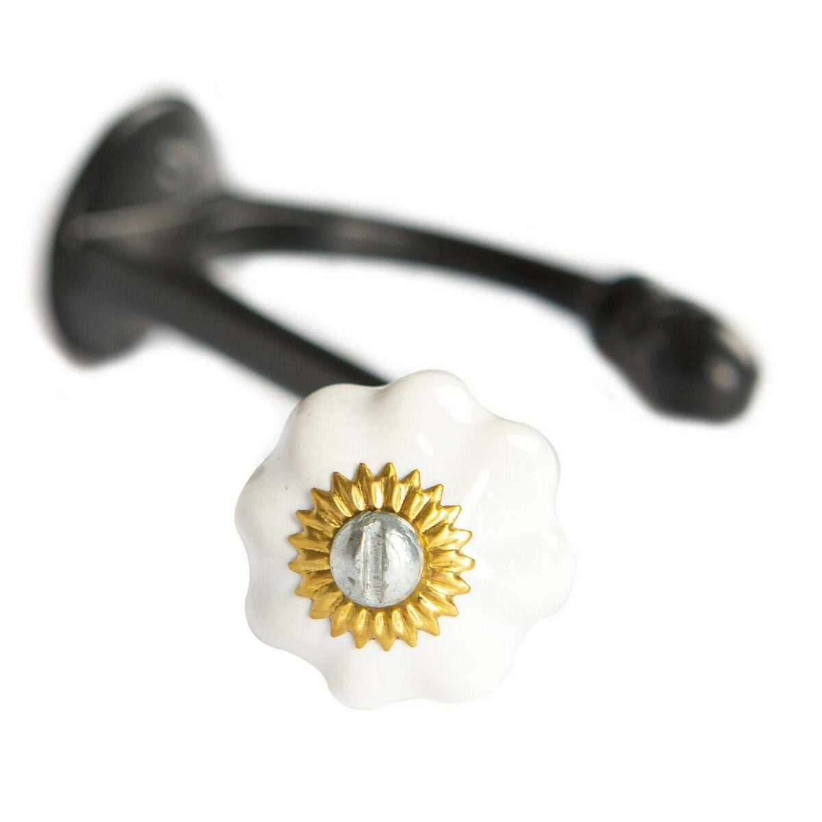 10x Ceramic Flower Hat and Coat Hook Cast Iron Vintage Style W30mm x H140mm Black - Image 3