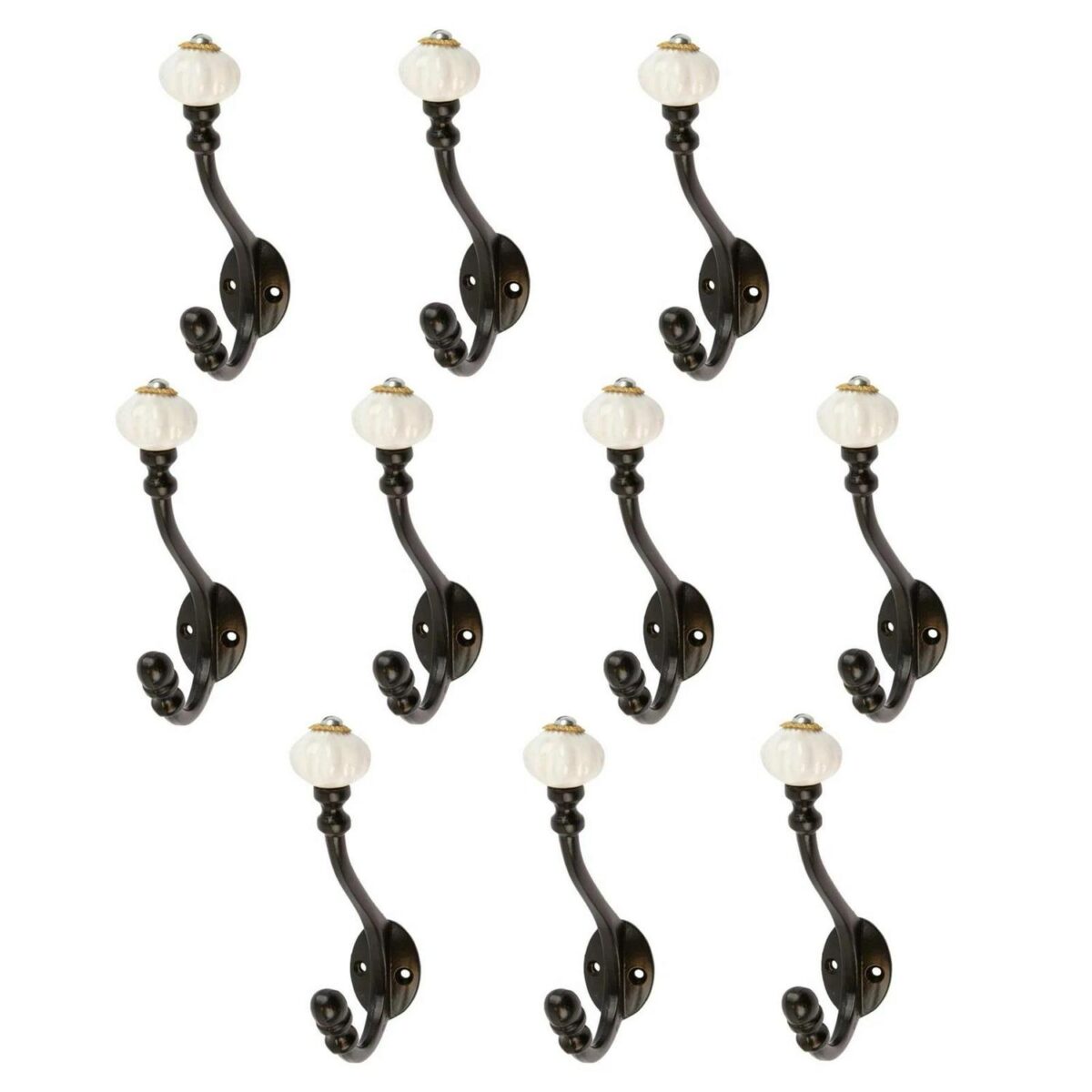 10x Ceramic Flower Hat and Coat Hook Cast Iron Vintage Style W30mm x H140mm Black - Image 1