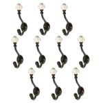 10x Ceramic Flower Hat and Coat Hook Cast Iron Vintage Style W30mm x H140mm Black