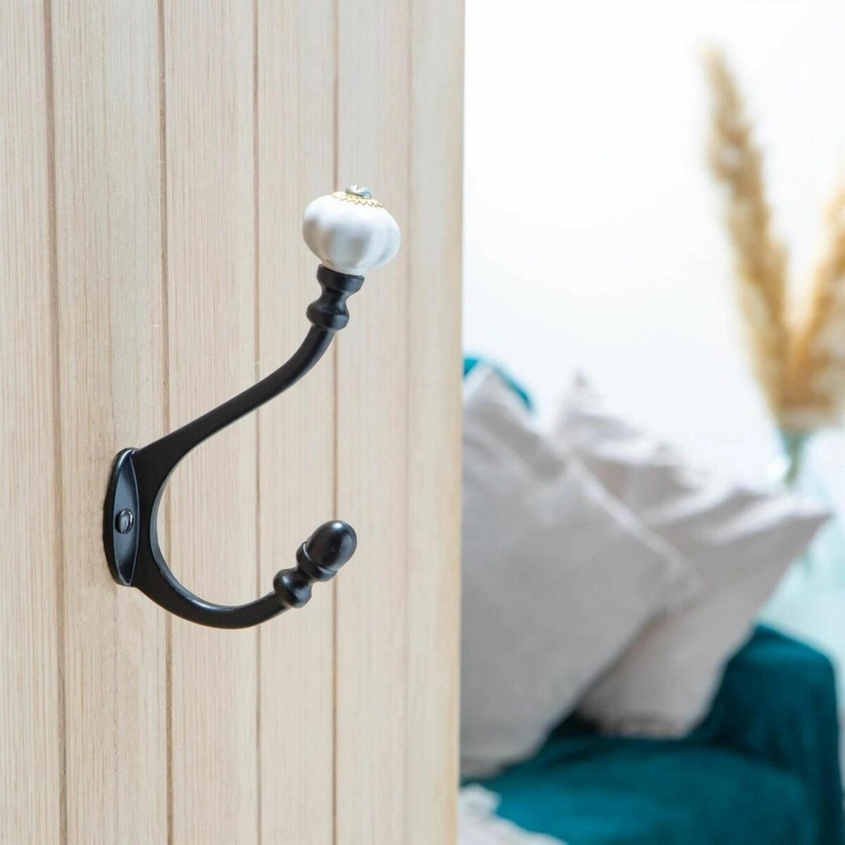 10x Ceramic Flower Hat and Coat Hook Cast Iron Vintage Style W30mm x H140mm Black - Image 6