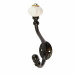 10x Ceramic Flower Hat and Coat Hook Cast Iron Vintage Style W30mm x H140mm Black - Image 4