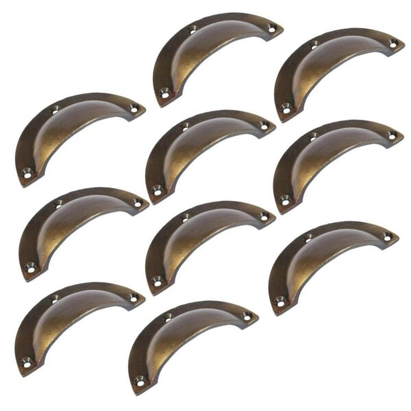 10x Curved Cabinet Cup Handle Cast Iron Cupboard Handles 95mm x 46mm Brass