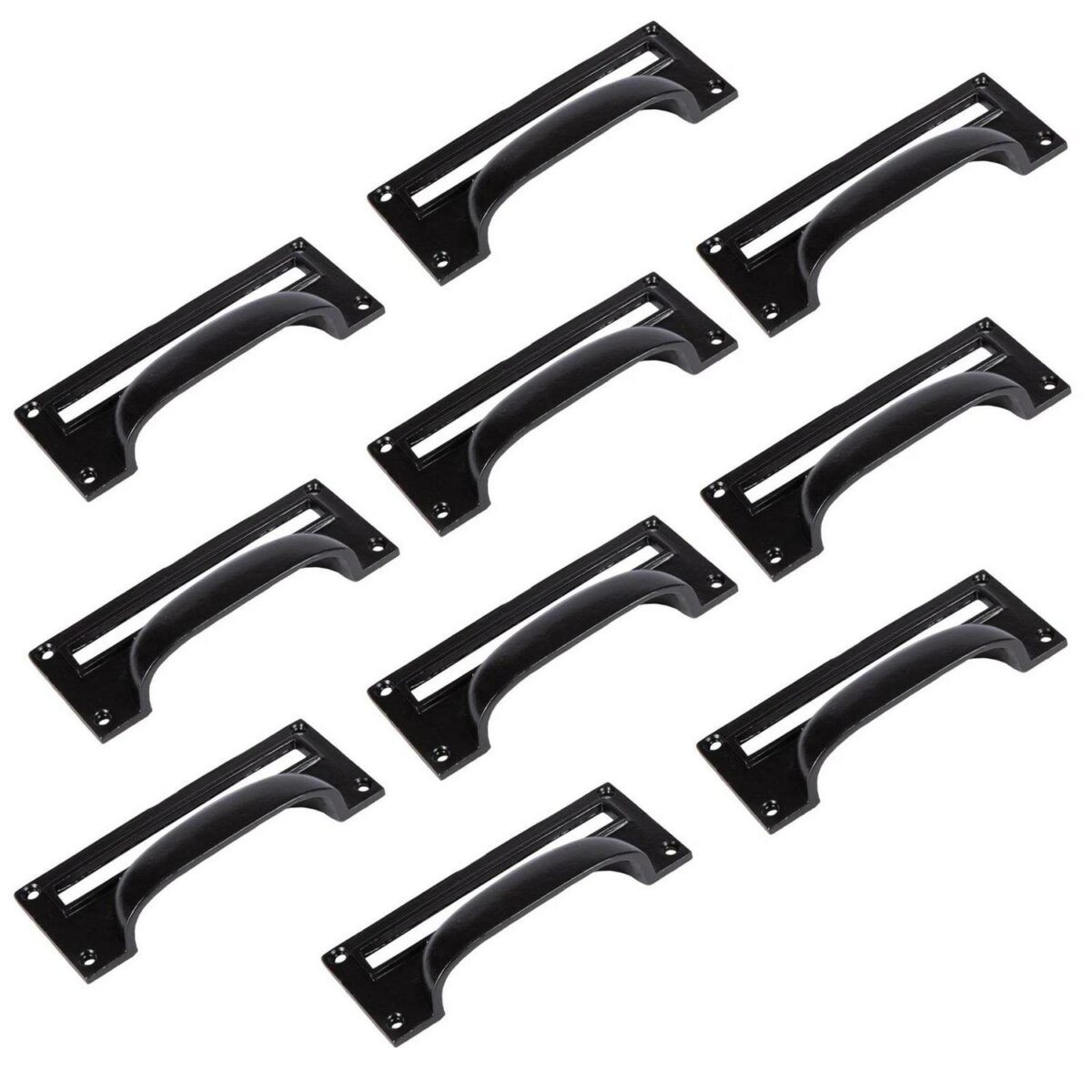 10x Filing Cabinet Cup Handle with Card Frame Cast Iron 130mm x 50mm Black - Image 1