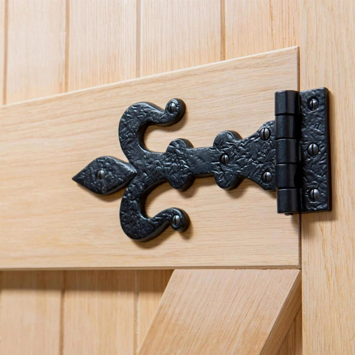 10x Fleur De Lis T-Hinge Cast Iron Antique Cupboard Door Hinges W235mm Black - Image 6