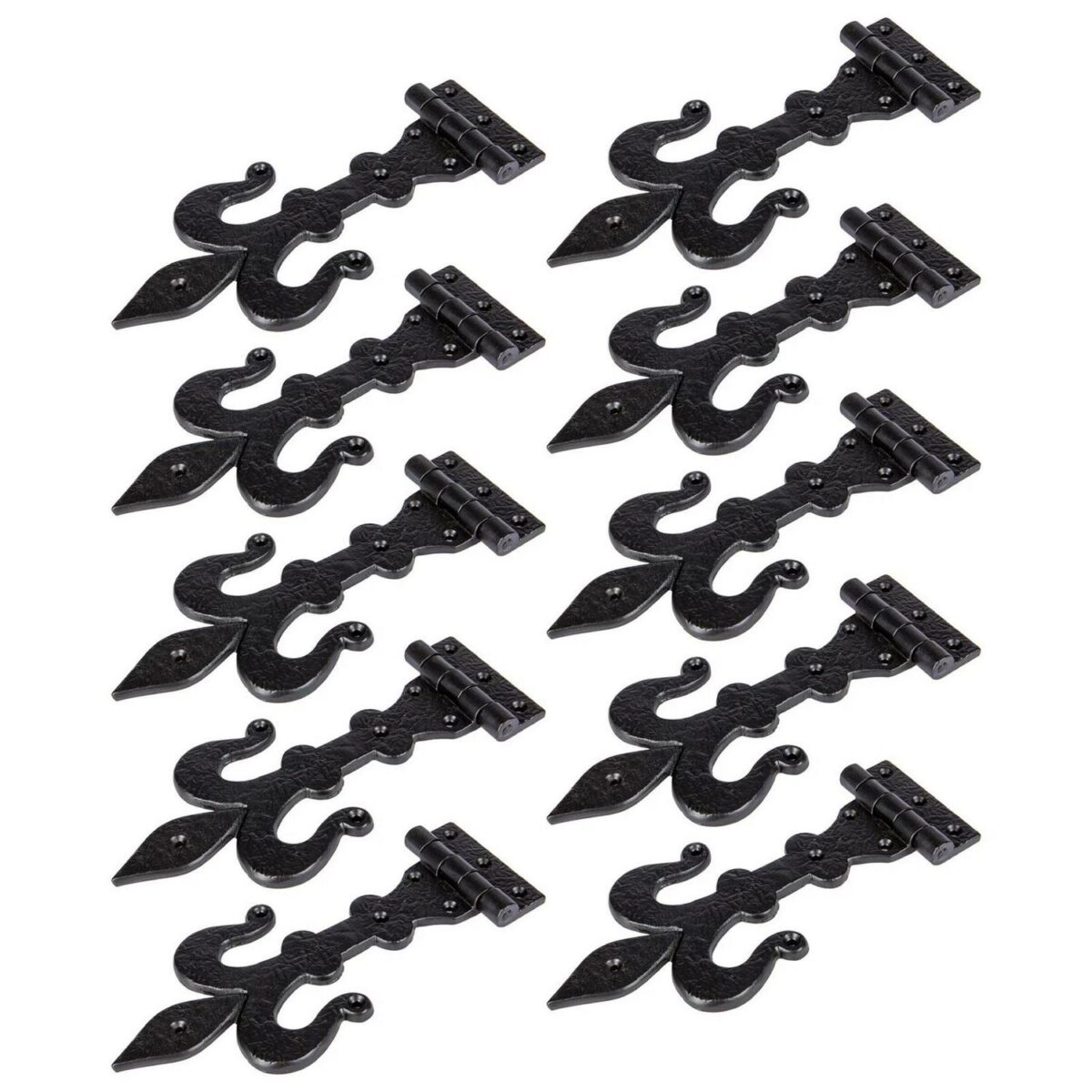 10x Fleur De Lis T-Hinge Cast Iron Antique Cupboard Door Hinges W235mm Black - Image 1