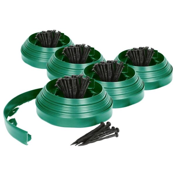 10x Flexible Plastic Lawn and Path Edging 100m x 4cm Green Garden Grass Border