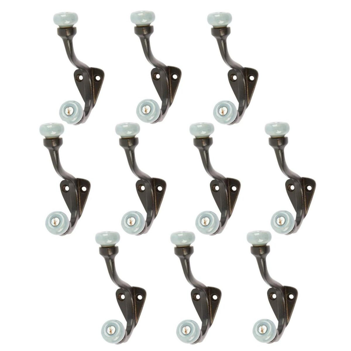 10x Grey Ceramic Ball Hat and Coat Hook Cast Iron Vintage W30mm x H105mm Black - Image 1