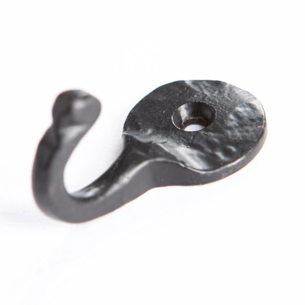 10x Hammered Round Plate Single Hook Cast Iron Style W25mm x H45mm Black - Image 2