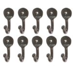 10x Hammered Round Plate Single Hook Cast Iron Style W30mm x H65mm Black