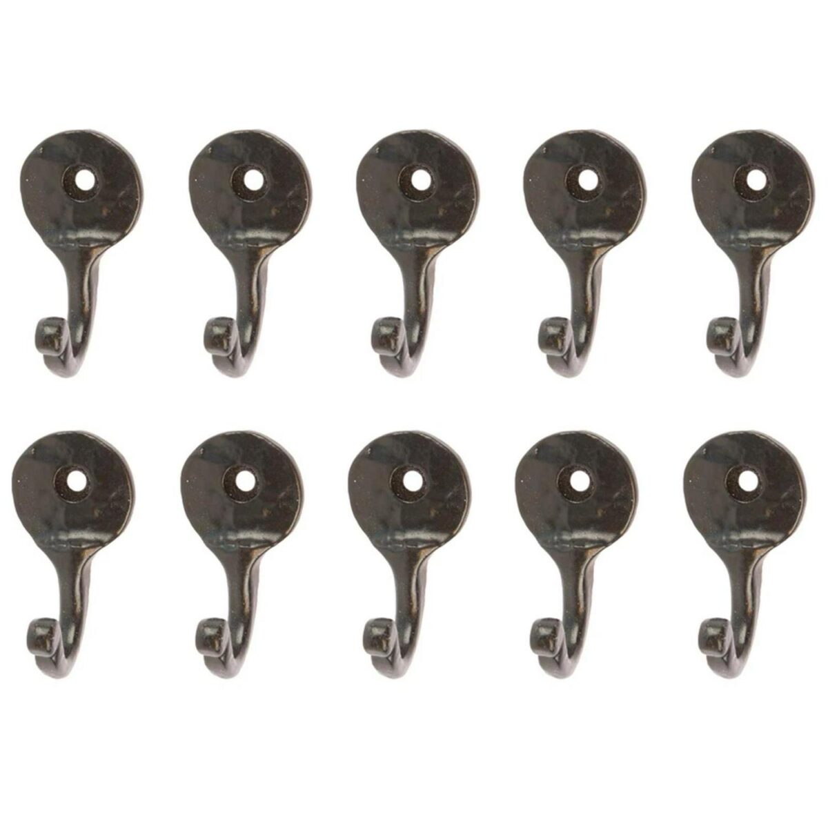 10x Hammered Round Plate Single Hook Cast Iron Style W25mm x H45mm Black - Image 1