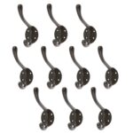 10x Hat and Coat Hook Cast Iron Antique Vintage Style Hooks W40mm x H105mm Black