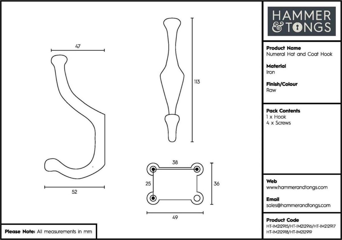 10x Number 3 Double Wall Hook Cast Iron Antique Style W50mm x H115mm Raw - Image 5
