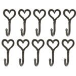 10x Single Heart Hook Cast Iron Antique Style Hooks W65mm x H130mm Black