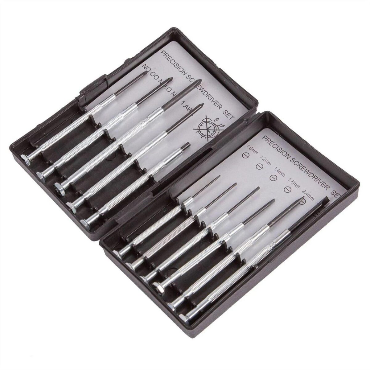 11pc Silver Carbon Steel Precision Screwdriver Set Slotted Crosspoint Multi Kit - Image 1