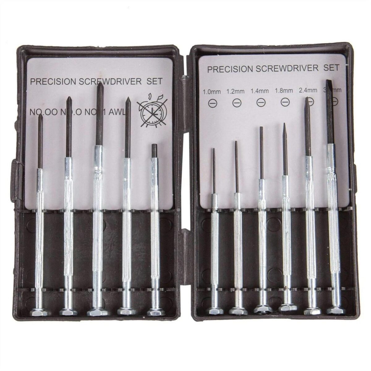 11pc Silver Carbon Steel Precision Screwdriver Set Slotted Crosspoint Multi Kit - Image 2