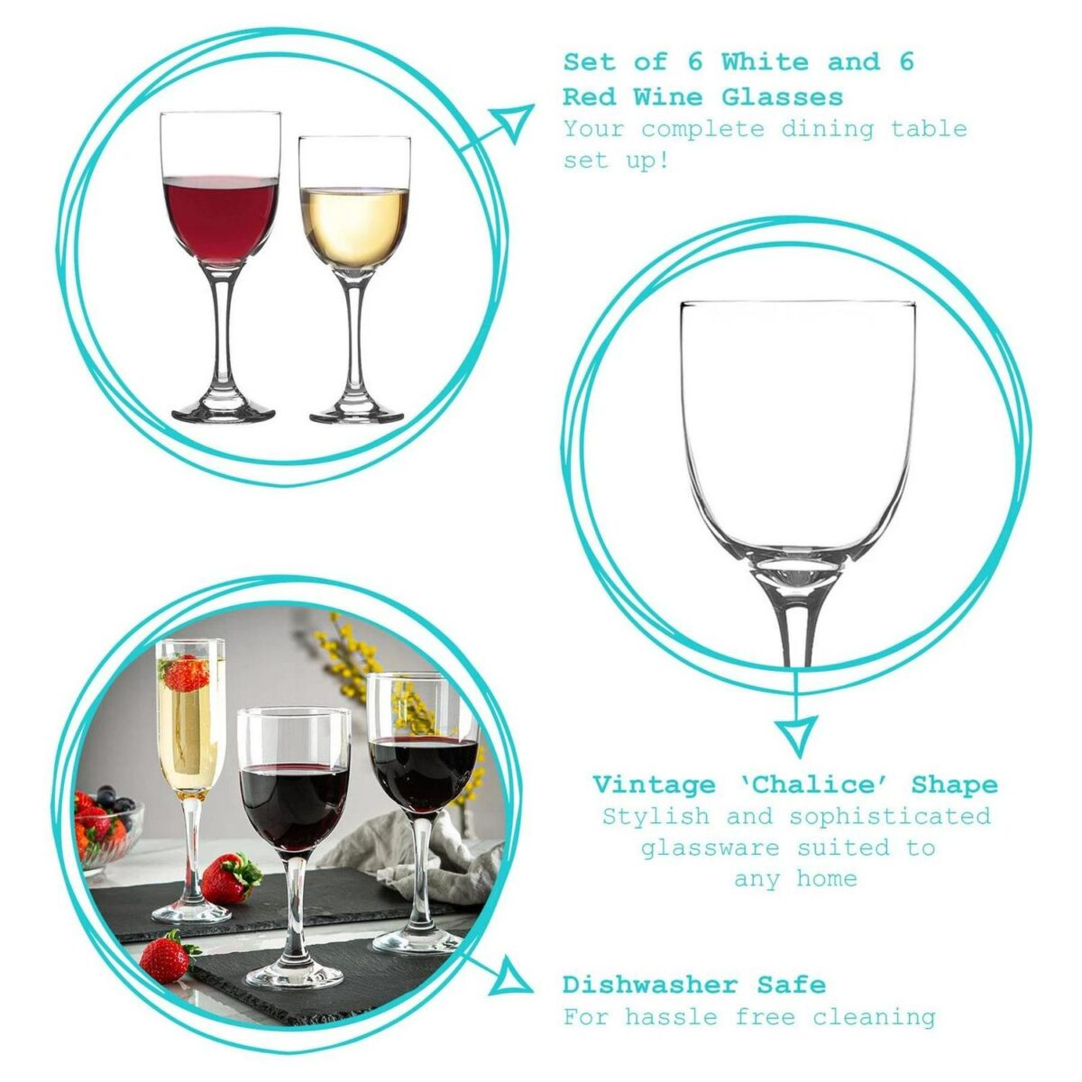 12 Piece Campana Wine Glasses Set Vintage Home Kitchen Stemware Goblets Clear - Image 2
