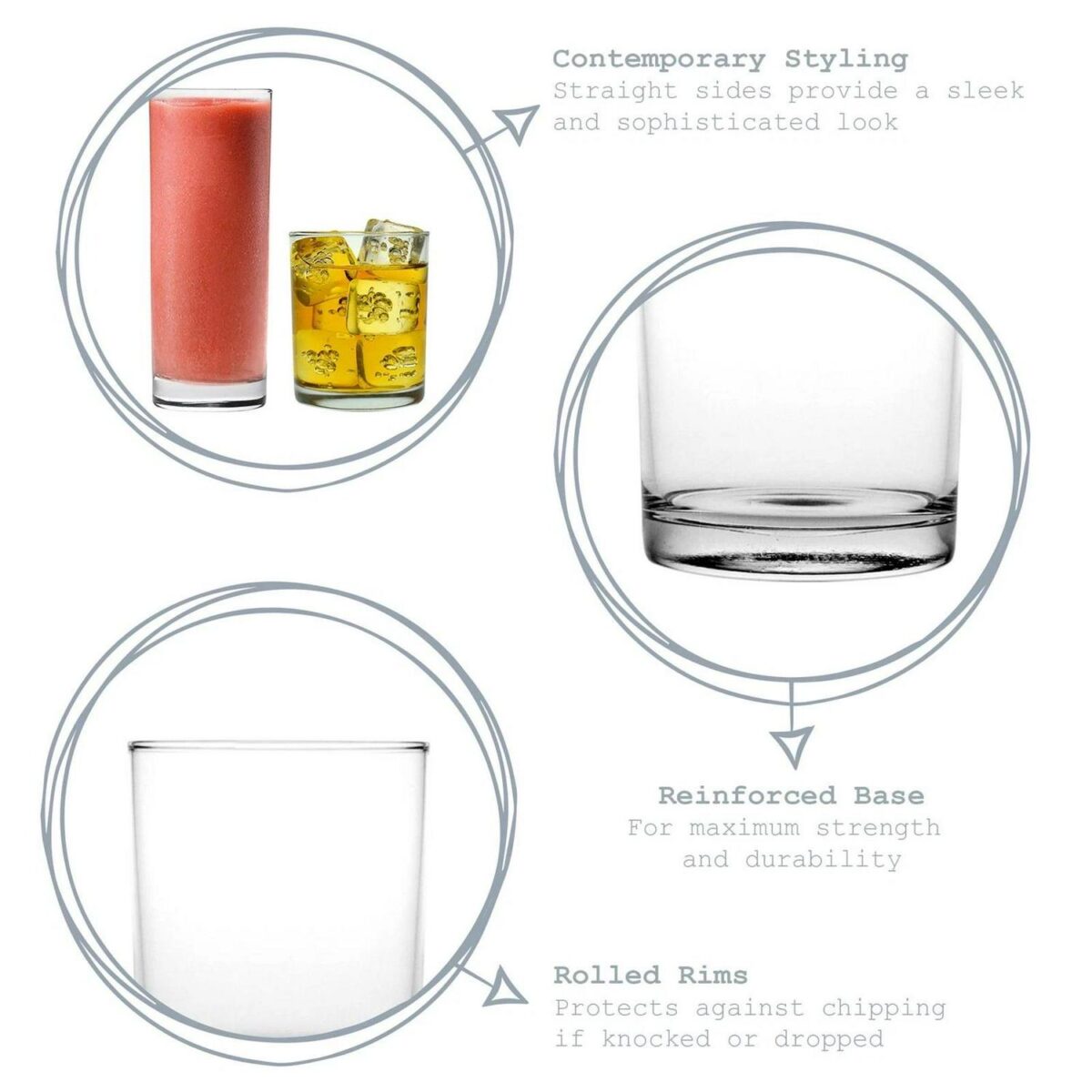 12 Piece Classic Glassware Set Modern Water Juice Highball Tumblers Clear - Image 2