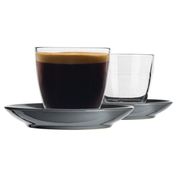 12 Piece Gigogne Mismatched Coffee Cup and Saucer Set Tumbler Mug Latte 220ml Grey