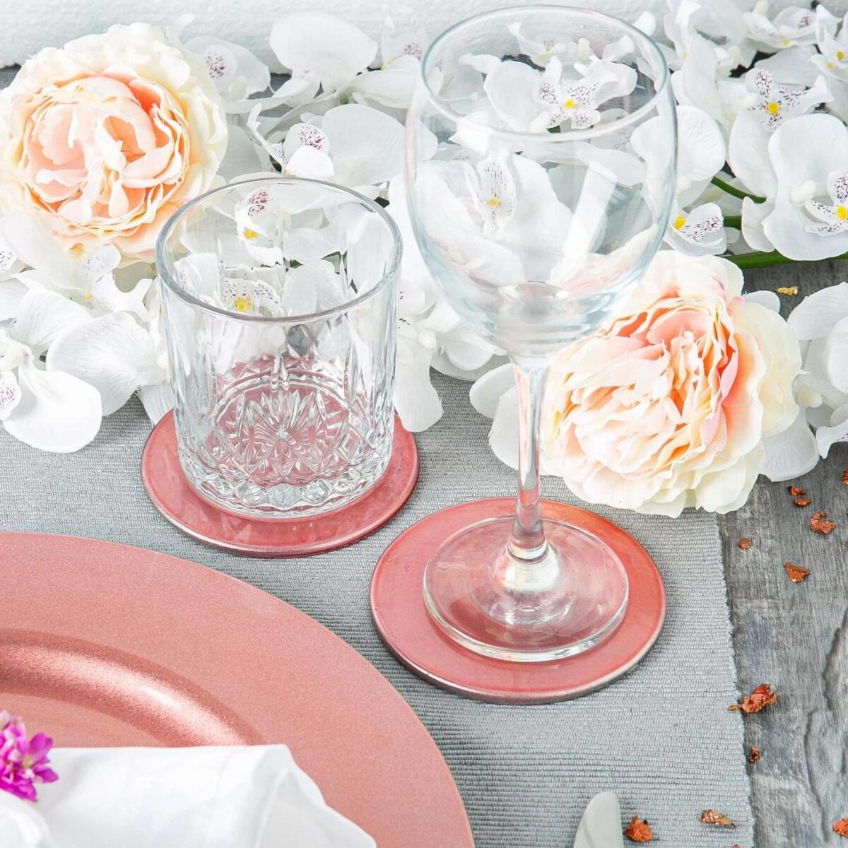 12 Piece Metallic Charger Plates Set Luxe Table Under Plate Coasters Rose Gold - Image 7
