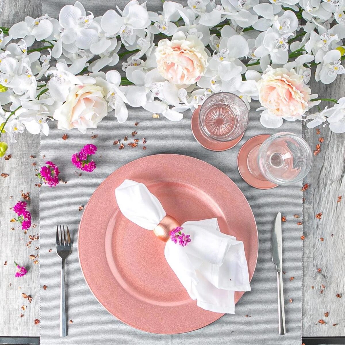 12 Piece Metallic Charger Plates Set Luxe Table Under Plate Coasters Rose Gold - Image 5