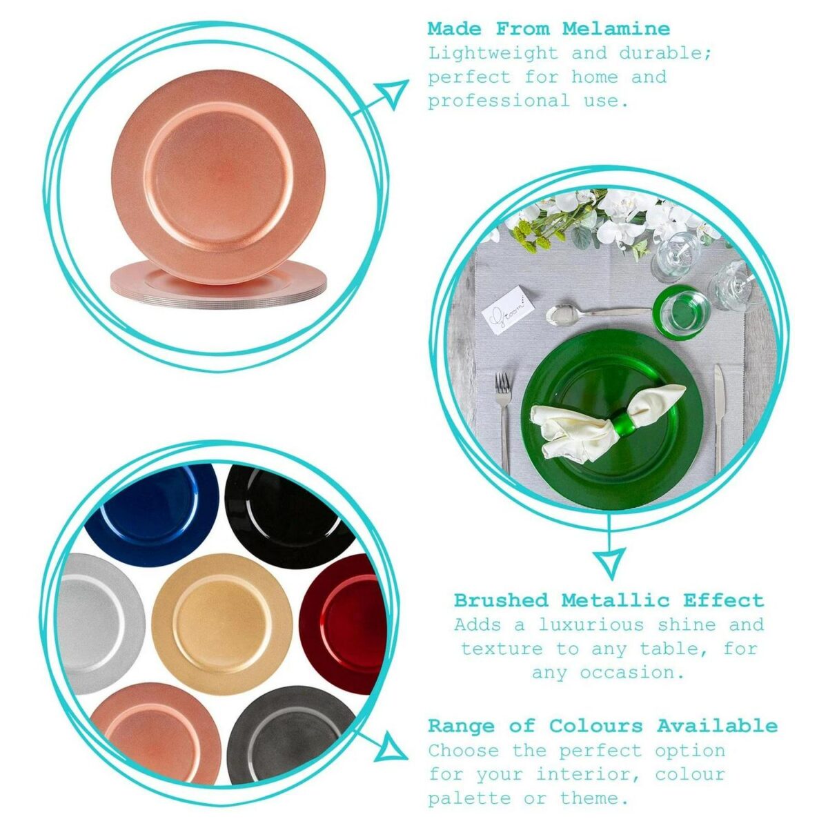 12 Piece Metallic Charger Plates Set Luxe Table Under Plate Coasters Rose Gold - Image 2