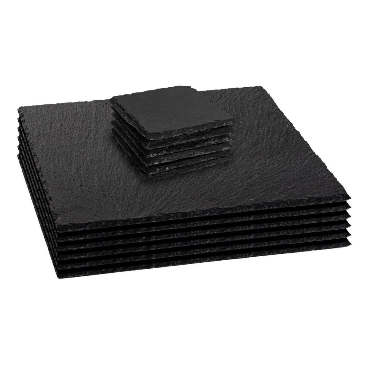 12 Piece Square Slate Placemats and Coasters Set Rustic Dining Table Setting Grey - Image 1