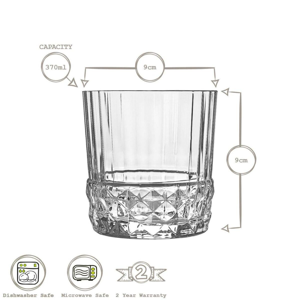 12pc America '20s Glassware Set Art Deco Highball Cocktail Glasses 370ml, 490ml - Image 4