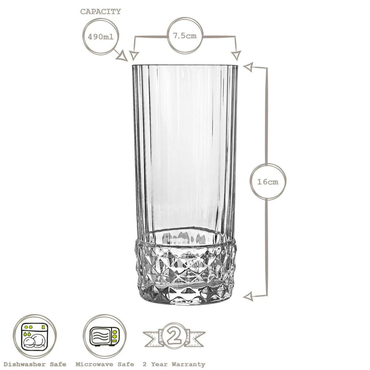 12pc America '20s Glassware Set Art Deco Highball Cocktail Glasses 370ml, 490ml - Image 3