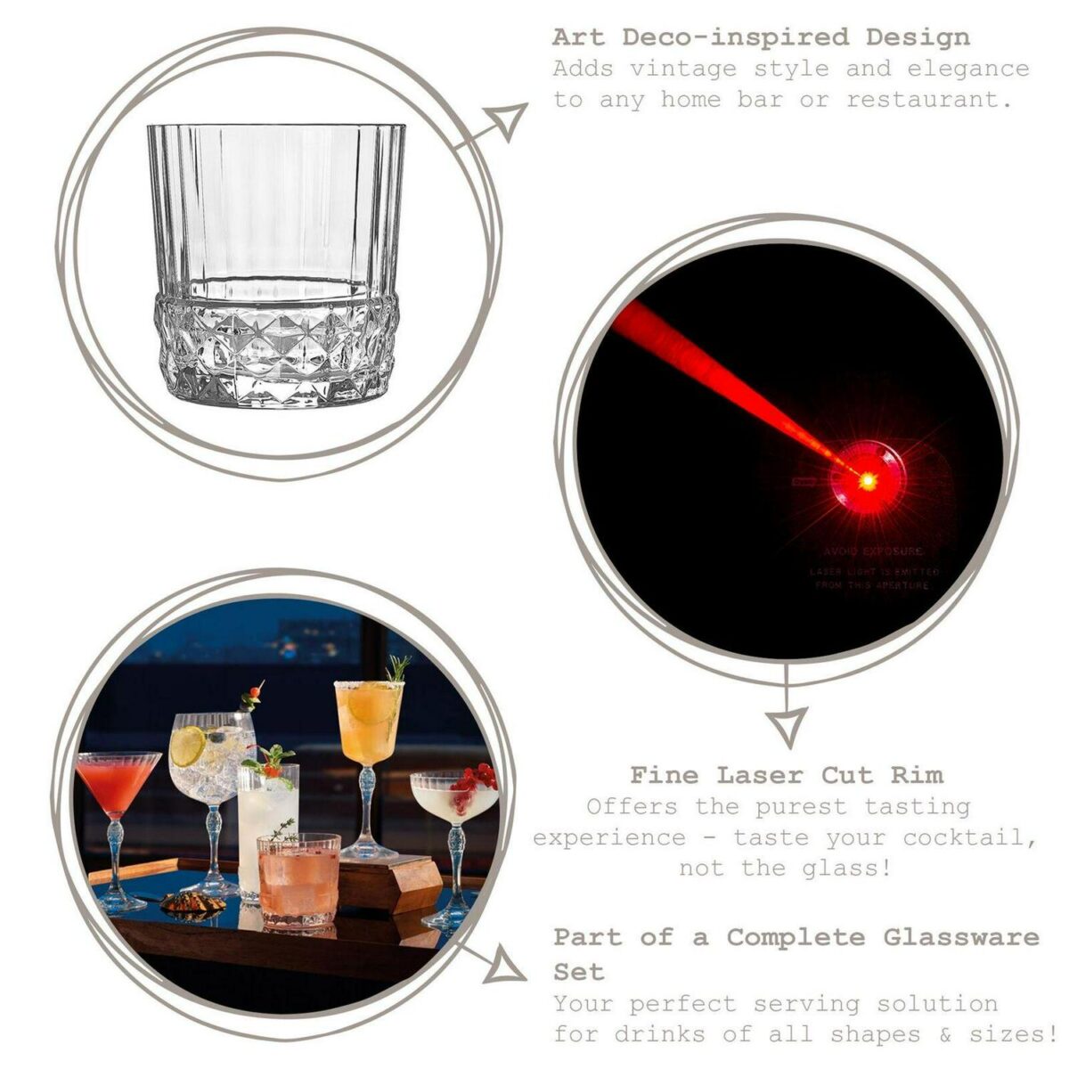 12pc America '20s Glassware Set Art Deco Highball Cocktail Glasses 370ml, 490ml - Image 2