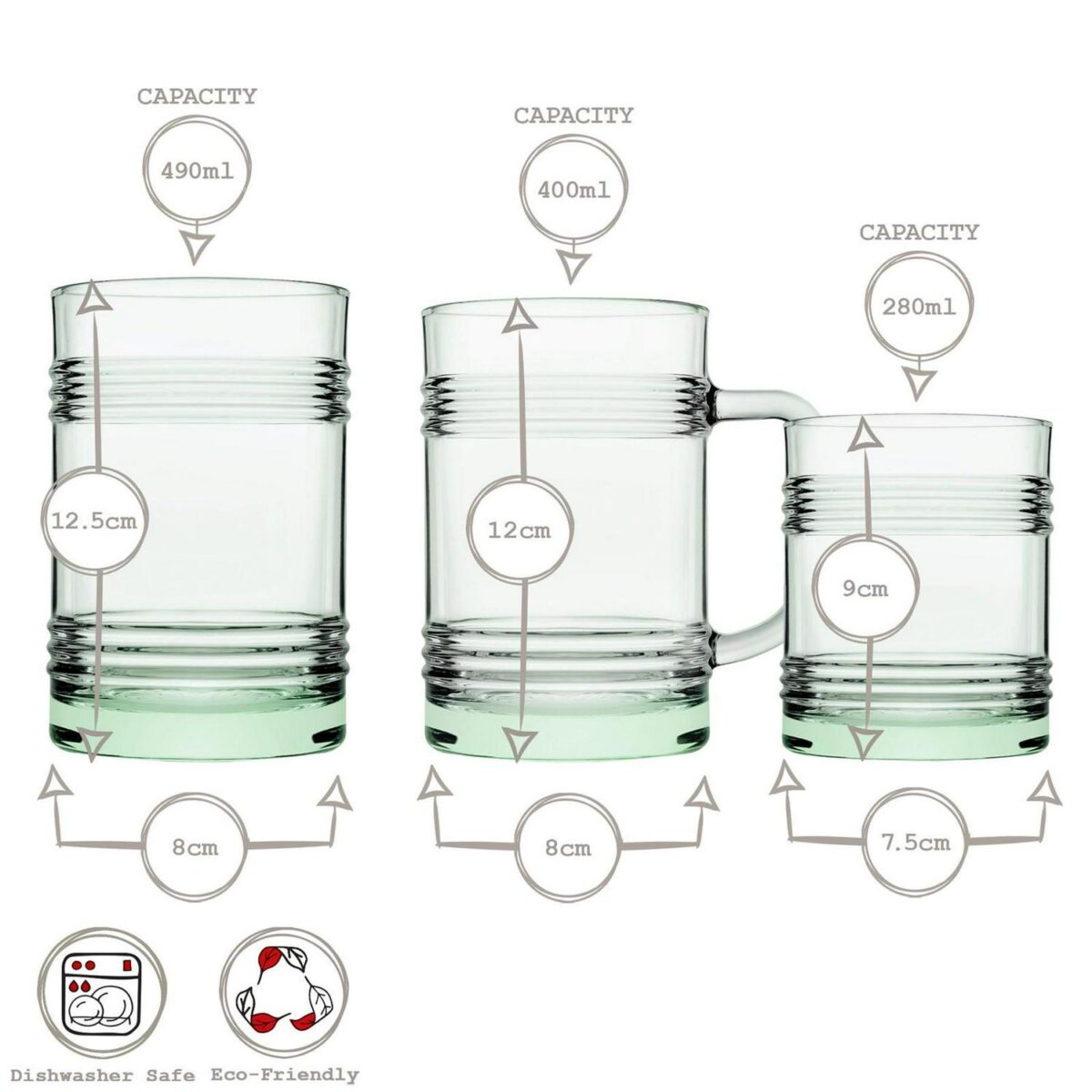 12pc Aware Tincan Recycled Glassware Set Green Water Drinking Glasses Set - Image 3