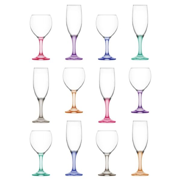 12pc LAV Misket Stemware Set Coloured Stem Party Wine Glasses Champagne Flutes