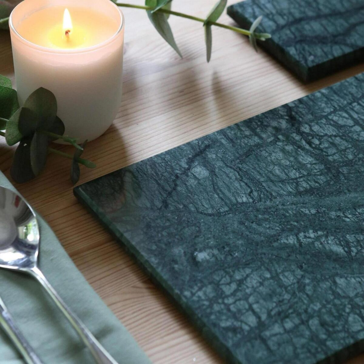 12pc Rectangle Marble Placemats and Square Coasters Set 30cm x 20cm Green - Image 6