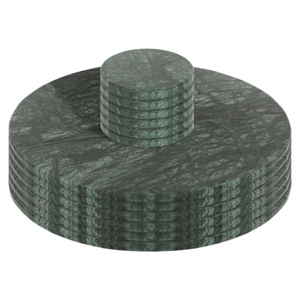 12pc Round Marble Placemats and Round Coasters Set 30cm Green Heat Resistant Mat