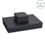 12pc Slate Placemats and Coasters Set Rustic Natural Dining Table Mats 30cm x 20cm