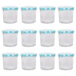 12x 130ml Glass Jam Jars with Blue Gingham Lids Chutney Preserve Honey Storage