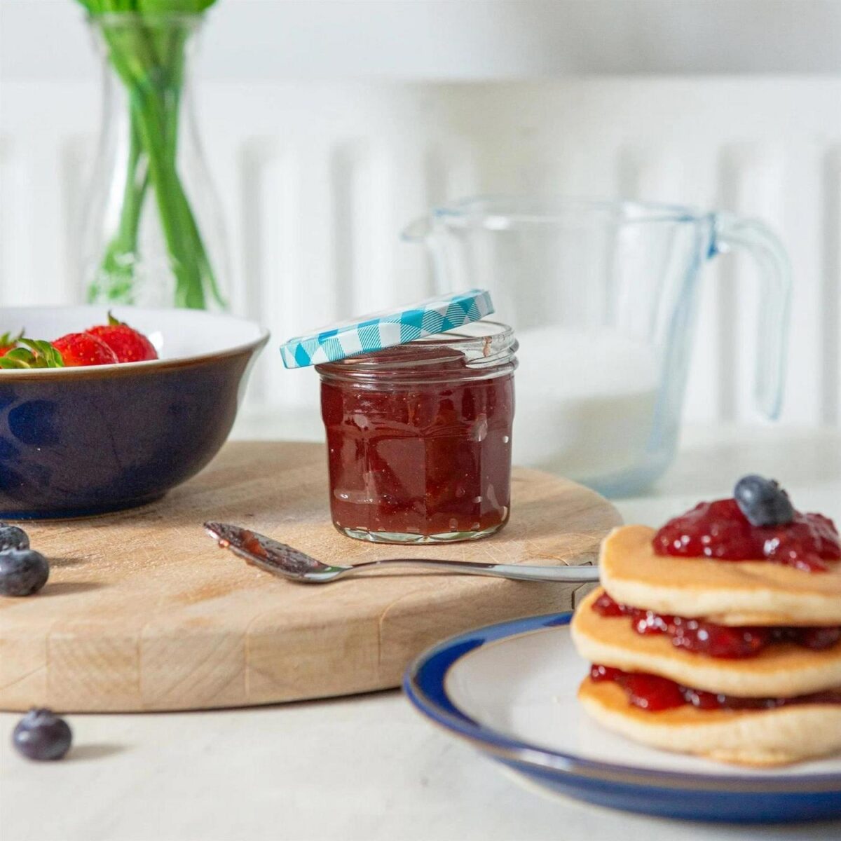 12x 130ml Glass Jam Jars with Blue Gingham Lids Chutney Preserve Honey Storage - Image 7