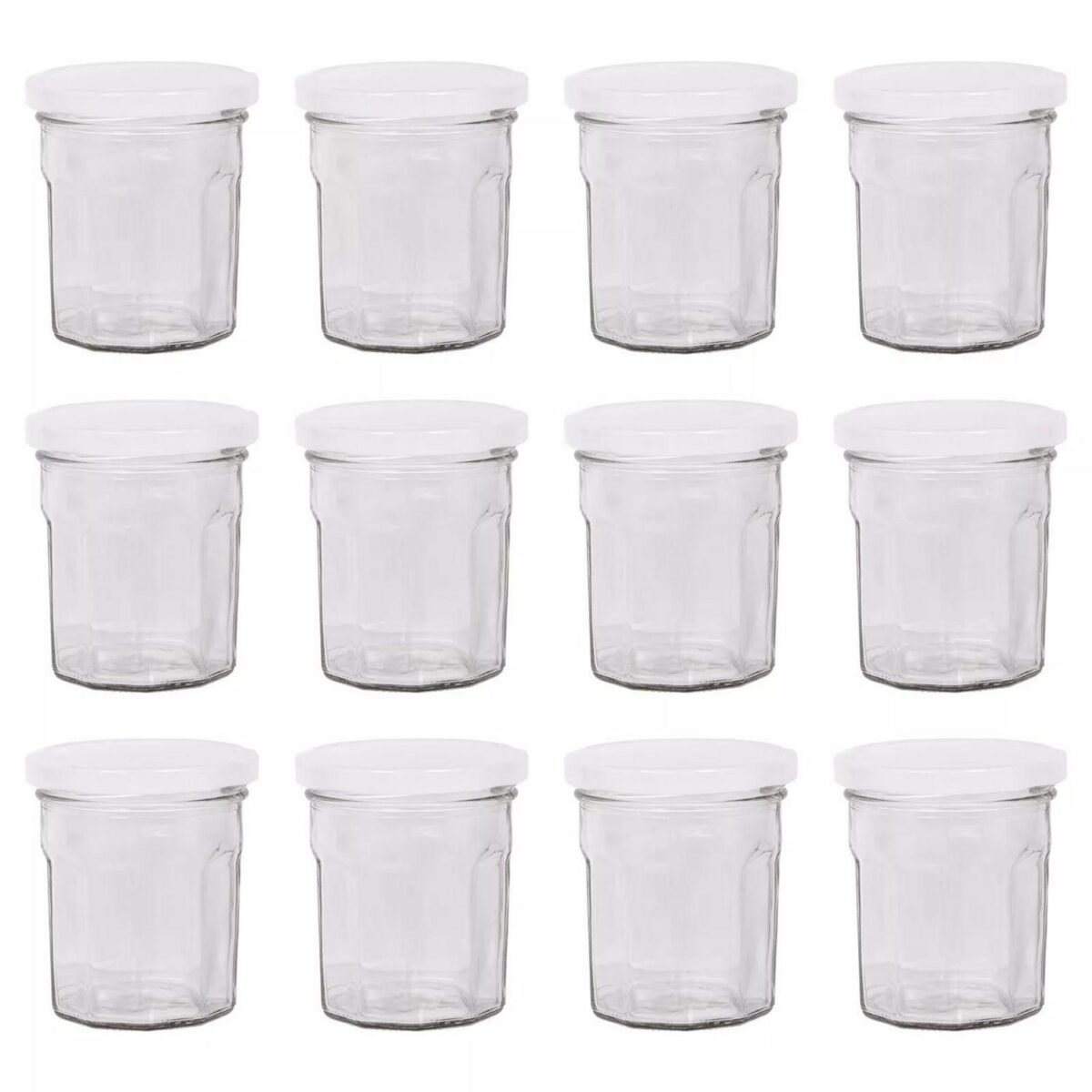 12x 150ml Glass Jam Jars with White Lids Chutney Preserve Honey Pickle Storage - Image 1