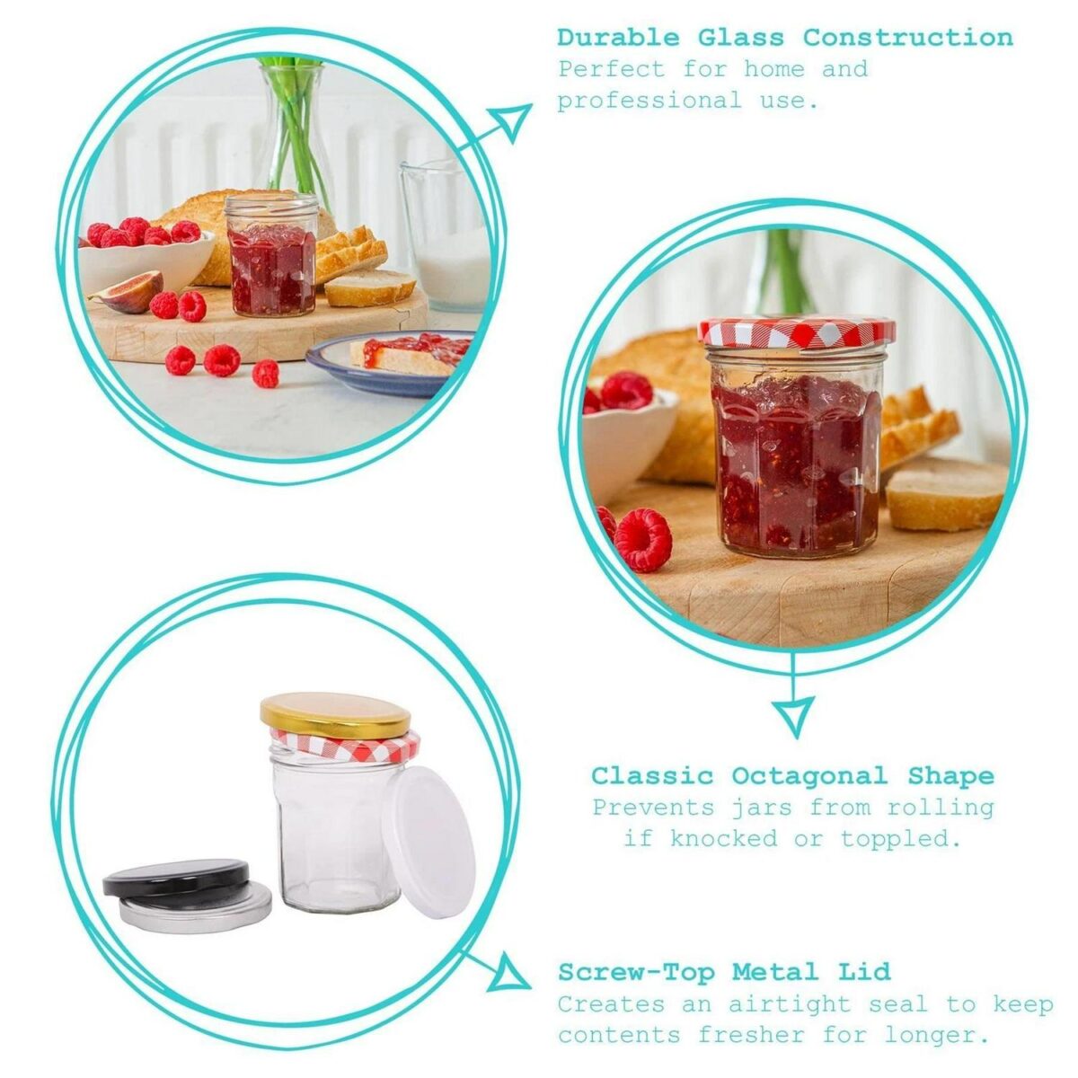 12x 150ml Glass Jam Jars with Yellow Gingham Lids Chutney Preserve Honey Storage - Image 2