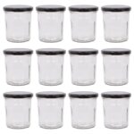 12x 250ml Glass Jam Jars with Black Lids Chutney Preserve Honey Pickle Storage