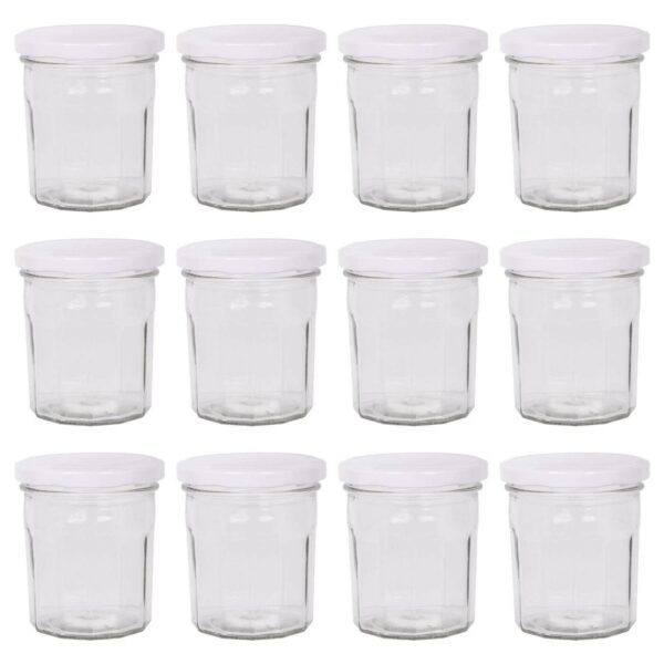 12x 250ml Glass Jam Jars with White Lids Chutney Preserve Honey Pickle Storage