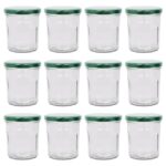 12x 250ml Glass Jam Jars with Green Lids Chutney Preserve Honey Pickle Storage