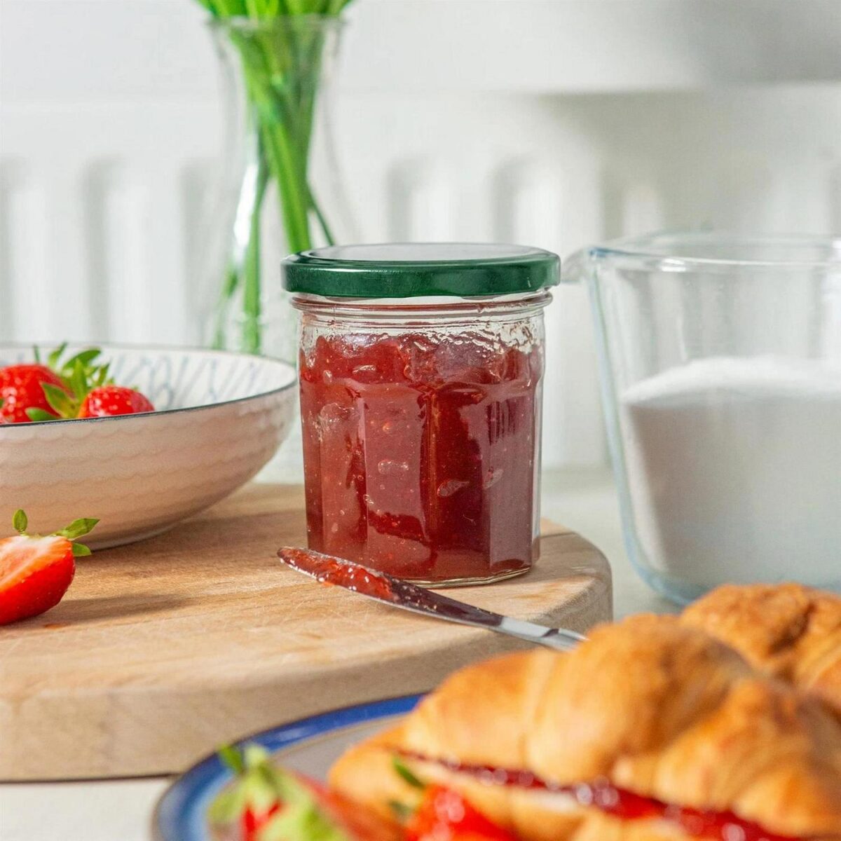12x 250ml Glass Jam Jars with Green Lids Chutney Preserve Honey Pickle Storage - Image 5