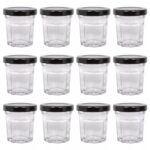 12x 30ml Glass Jam Jars with Black Lids Chutney Preserve Honey Pickle Storage