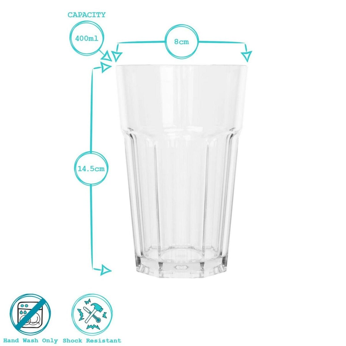 12x 400ml Reusable Plastic Highball Glasses Shatterproof Picnic Drinking Cups - Image 3