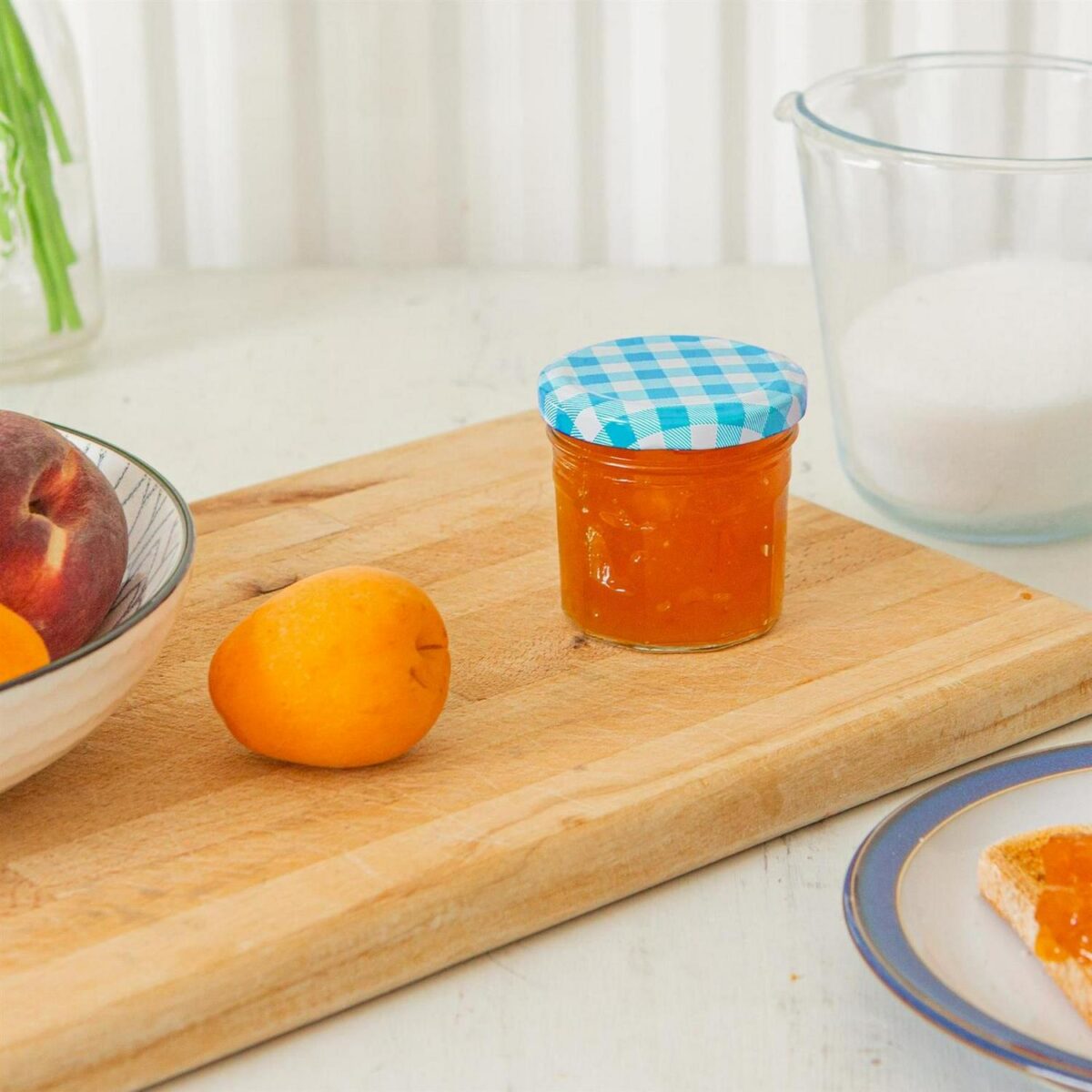 12x 90ml Glass Jam Jars with Blue Gingham Lids Chutney Preserve Honey Storage - Image 6